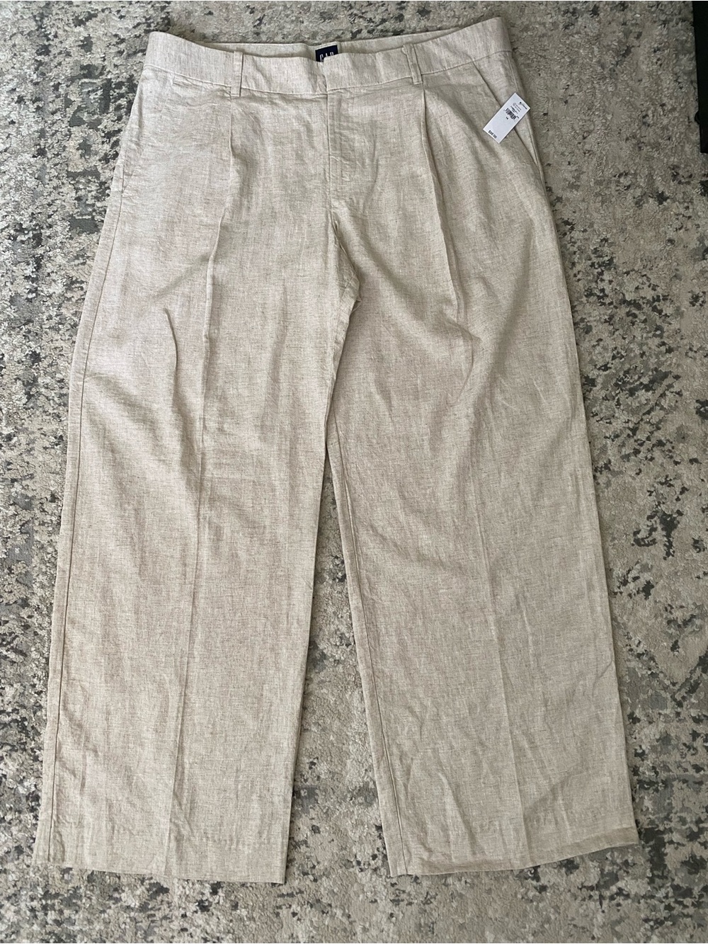 NWT 365 Low Rise Linen-Blend Trousers- Women's Sz 14-Flax Linen tan